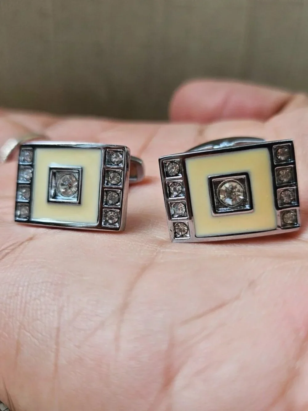 Father Day Gifts Cufflinks Men Dress Shirt Cuff Stud Cuff Links Silver/Beige